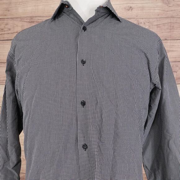 Ben Sherman Shirt Mens Large 16.5 32-33 Black White Gingham Button Up - Picture 1 of 9
